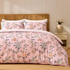 Celeste 300 Thread Count 100% Cotton Floral Duvet Cover & Pillowcase Set - Pink - DUSK