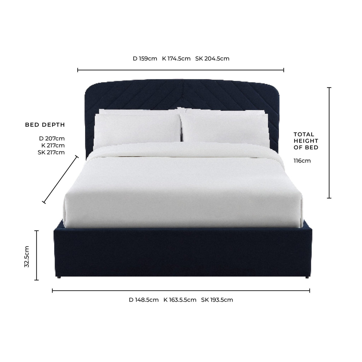 Charleston Ottoman Storage Bed - Navy - DUSK