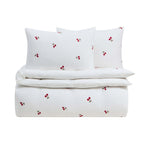 Cherry Embroidery 100% Cotton Muslin Duvet Cover & Pillowcase Set - White - DUSK