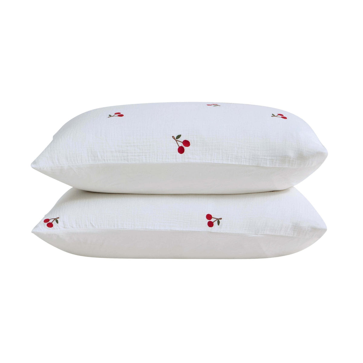 Cherry Embroidery 100% Cotton Muslin Duvet Cover & Pillowcase Set - White - DUSK
