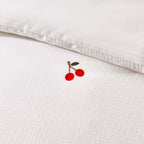 Cherry Embroidery 100% Cotton Muslin Duvet Cover & Pillowcase Set - White - DUSK