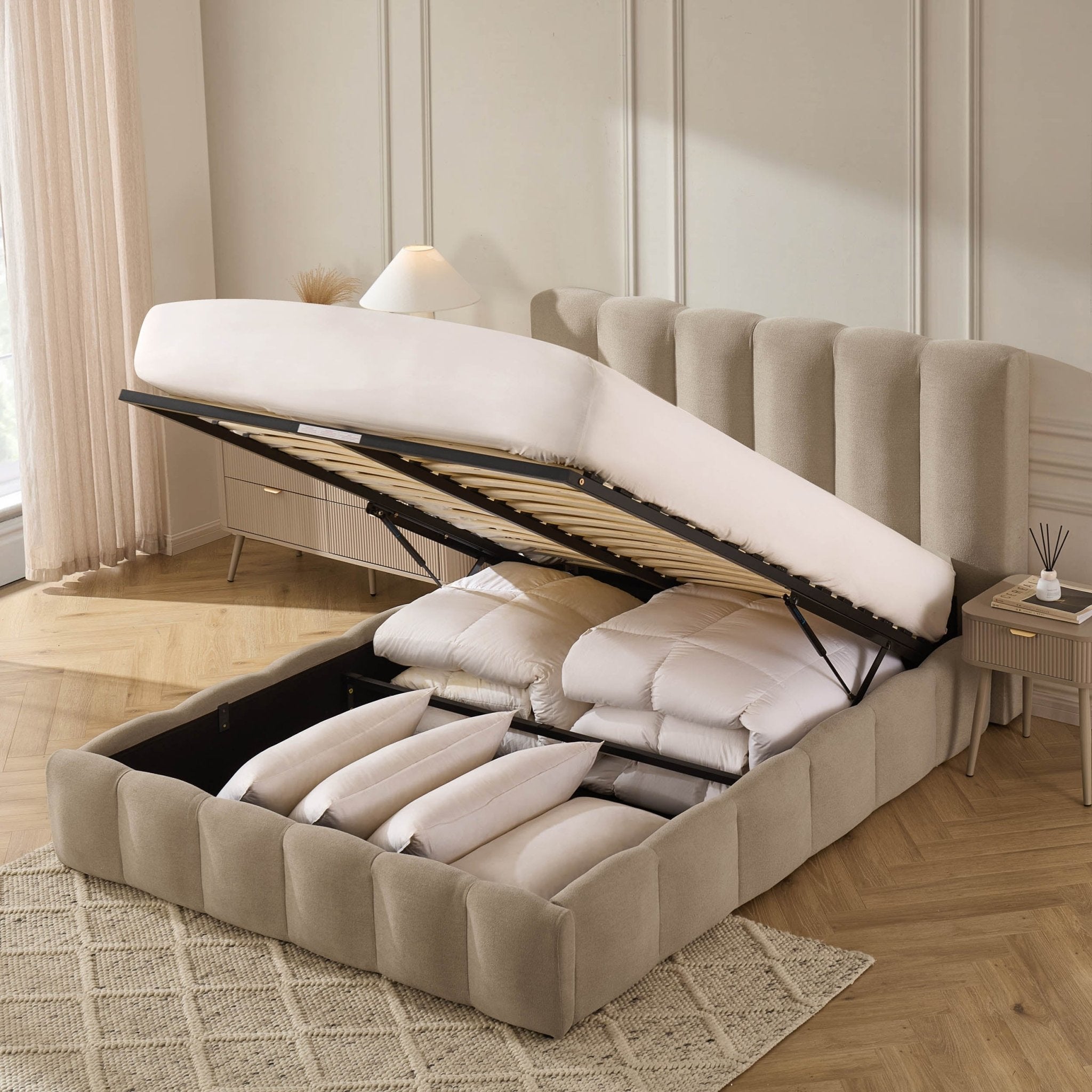 Cheshire Ottoman Storage Bed - Chenille Oatmeal - DUSK