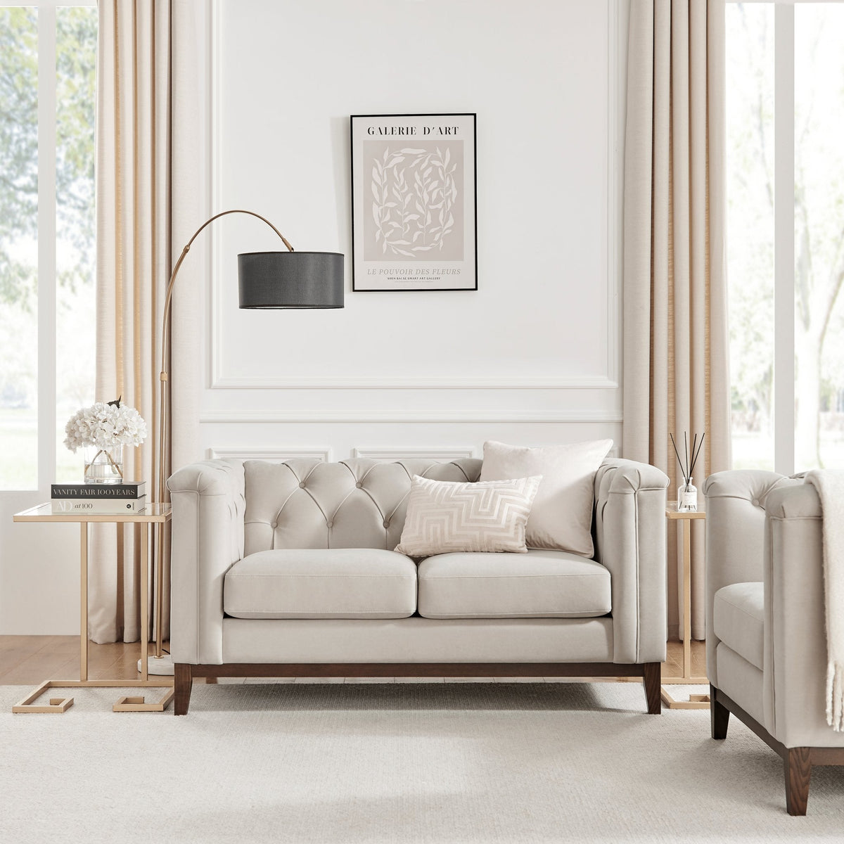 Chesterfield 2 Seater Sofa - Stone - DUSK