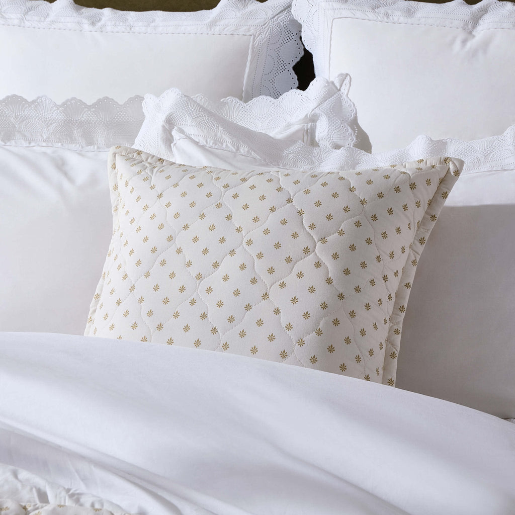 Chloe Reversible Quilted Floral & Foulard Print Cushion Cover - Olive - DUSK