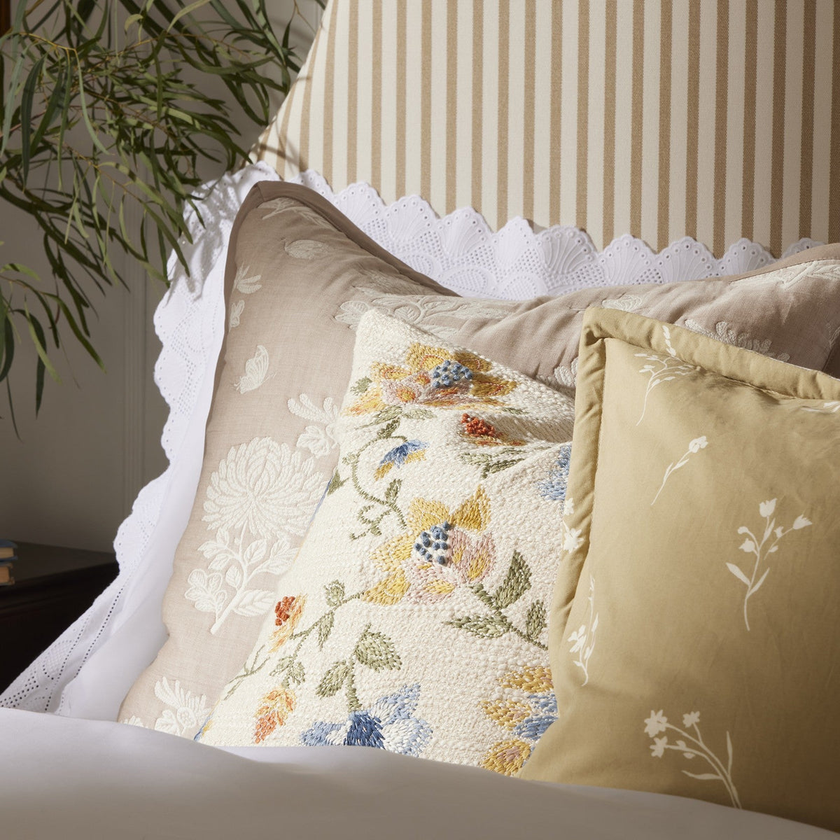 Chrysanthemum Embroidered Cushion Cover - Taupe - DUSK
