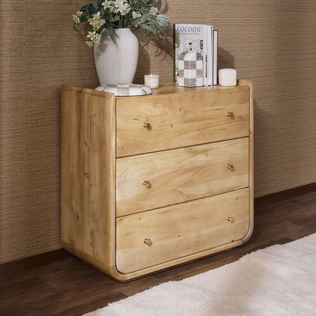 Cleo Acacia Wood 3 Drawer Chest - Light Wood - DUSK