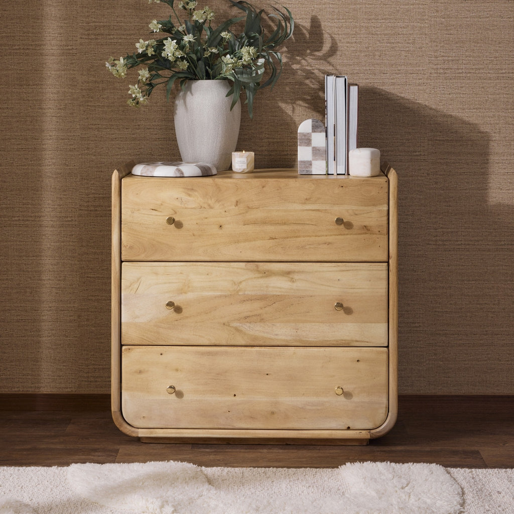 Cleo Acacia Wood 3 Drawer Chest - Light Wood - DUSK