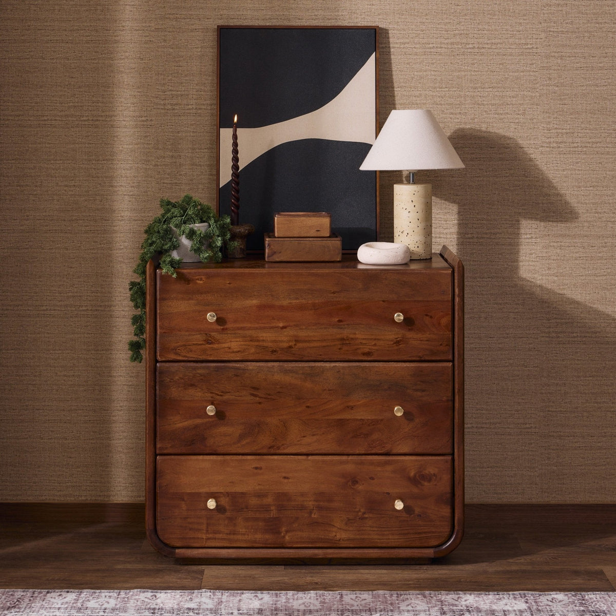 Cleo Acacia Wood 3 Drawer Chest - Walnut - DUSK