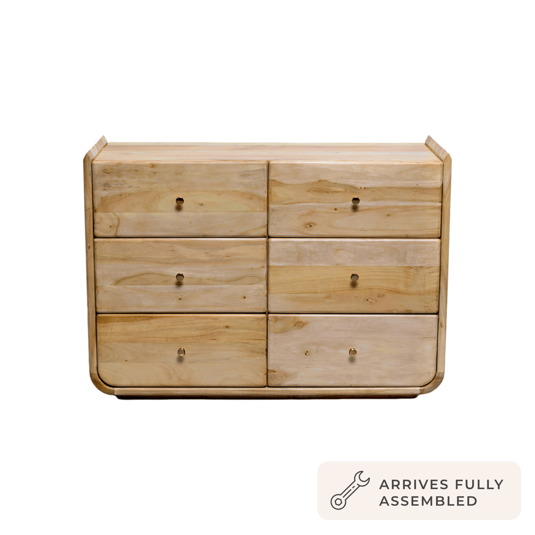 Cleo Acacia Wood 6 Drawer Chest - Light Wood - DUSK