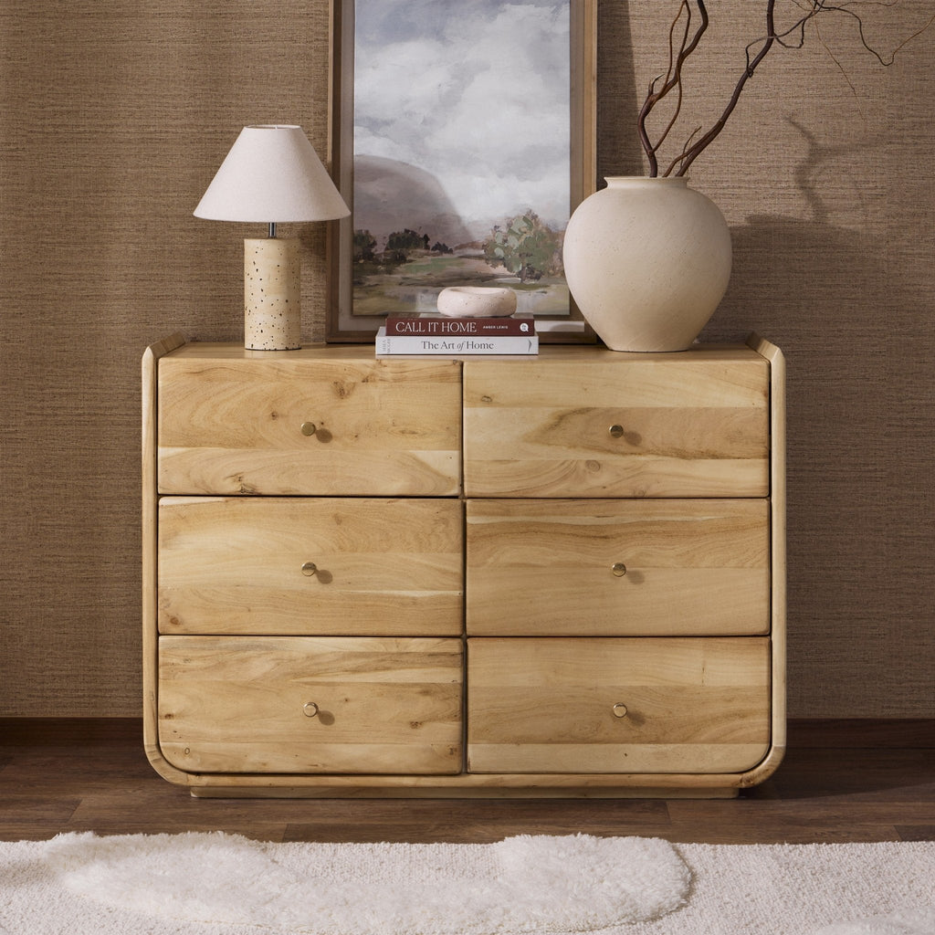 Cleo Acacia Wood 6 Drawer Chest - Light Wood - DUSK