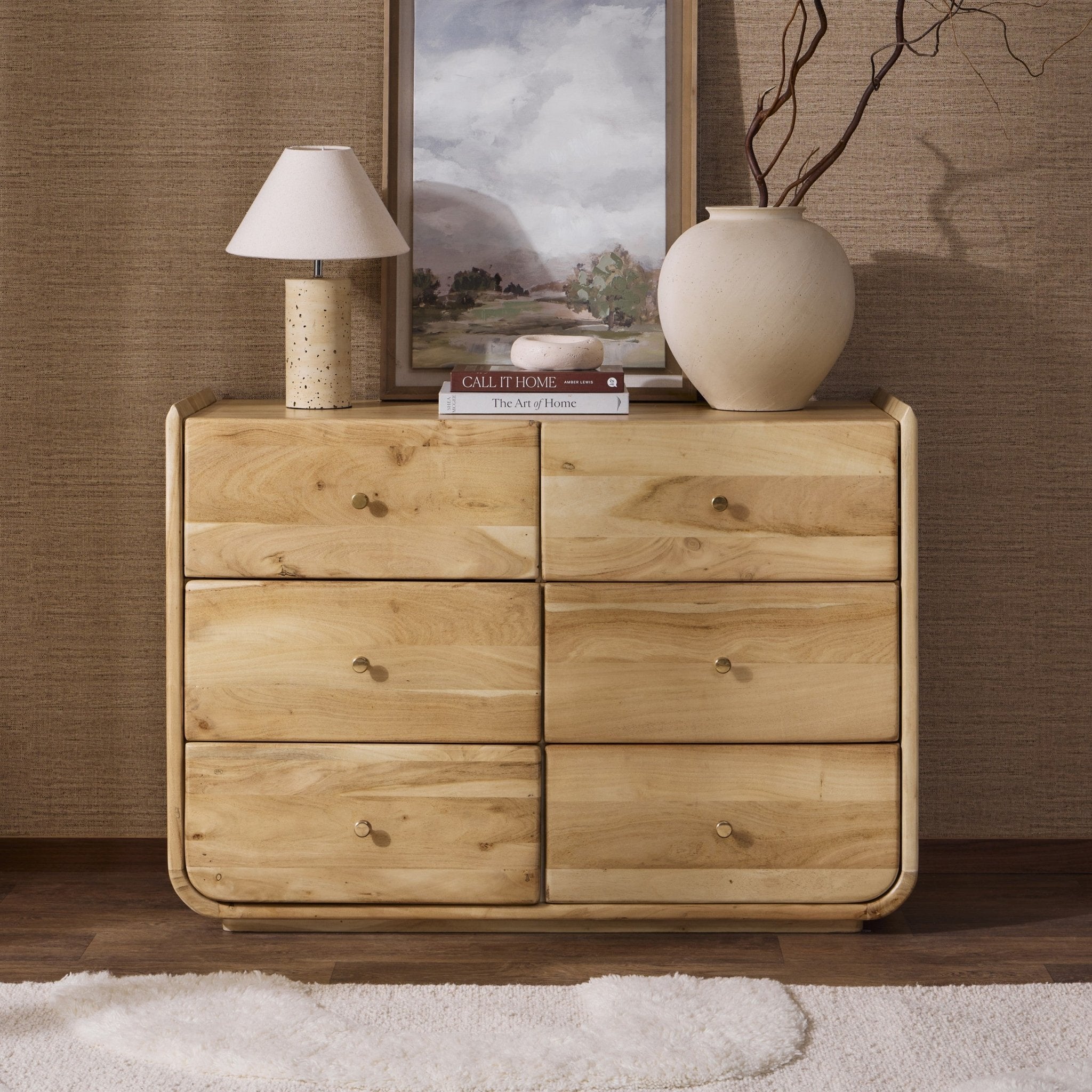 Cleo Acacia Wood 6 Drawer Chest - Light Wood - DUSK