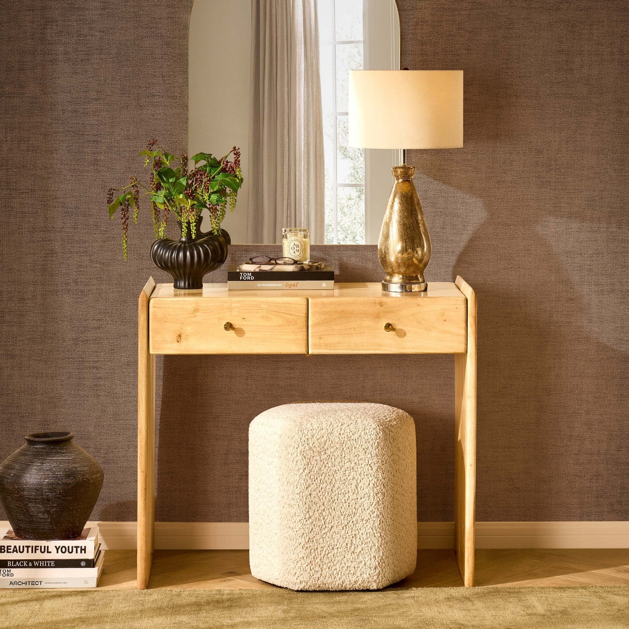 Cleo Acacia Wood Dressing Table Console - Light Wood - DUSK