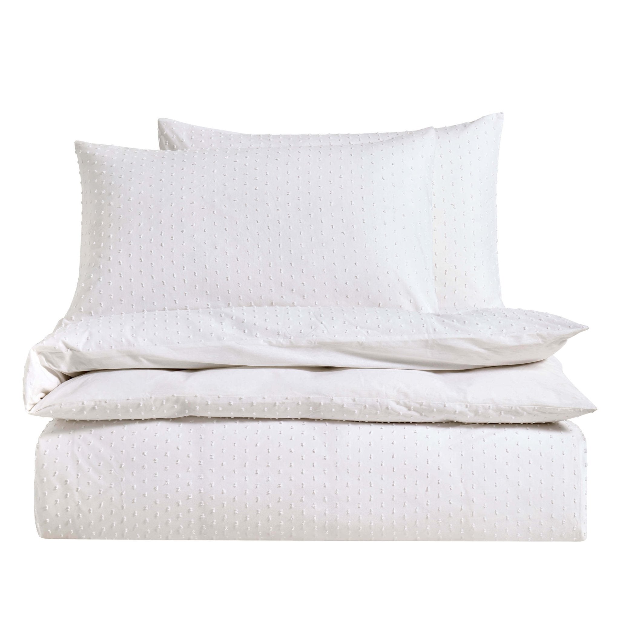 Clipped Jacquard Dobby 100% Cotton Duvet Cover & Pillowcase Set - White - DUSK