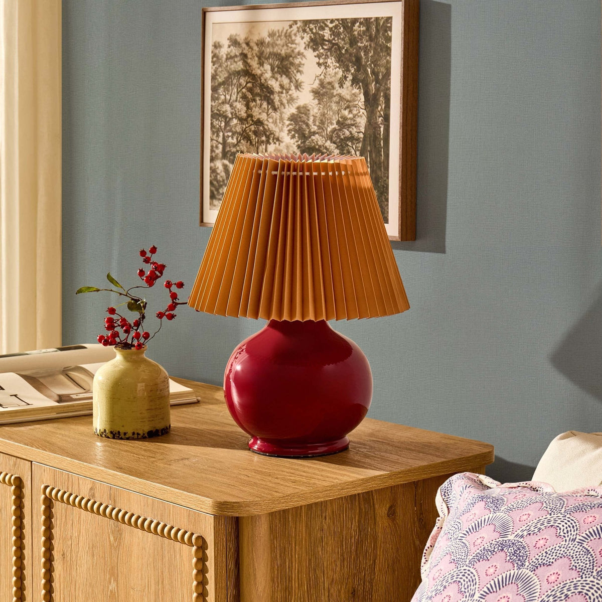 Cottagecore Pleated Shade Table Lamp - Berry - DUSK