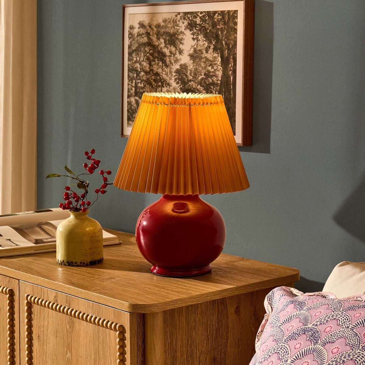 Cottagecore Pleated Shade Table Lamp - Berry - DUSK