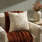 Cotton Embroidered Flower Sofa Cushion Cover - Natural - DUSK