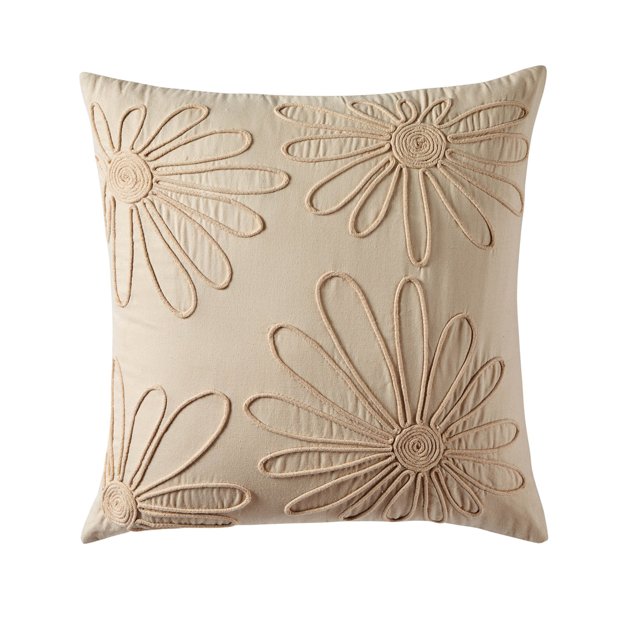 Cotton Embroidered Flower Sofa Cushion Cover - Natural - DUSK