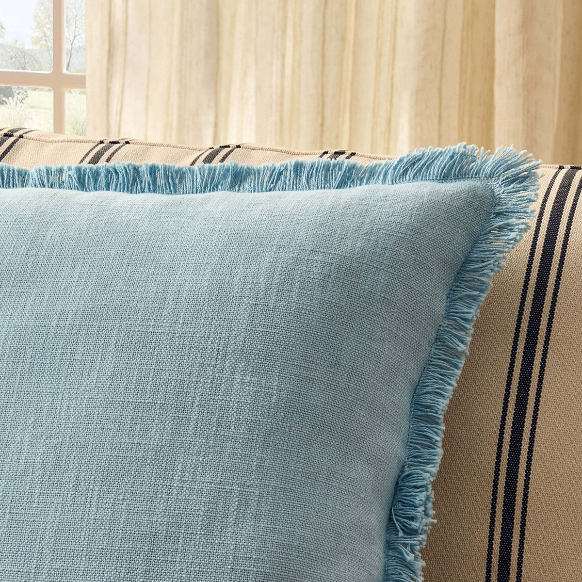 Cotton Fringed Edge Sofa Cushion Cover - Sky Blue - DUSK