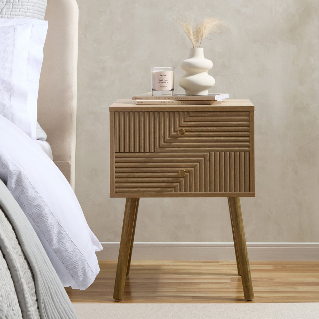 Dora 2 Drawer Nightstand - Light Wood - DUSK