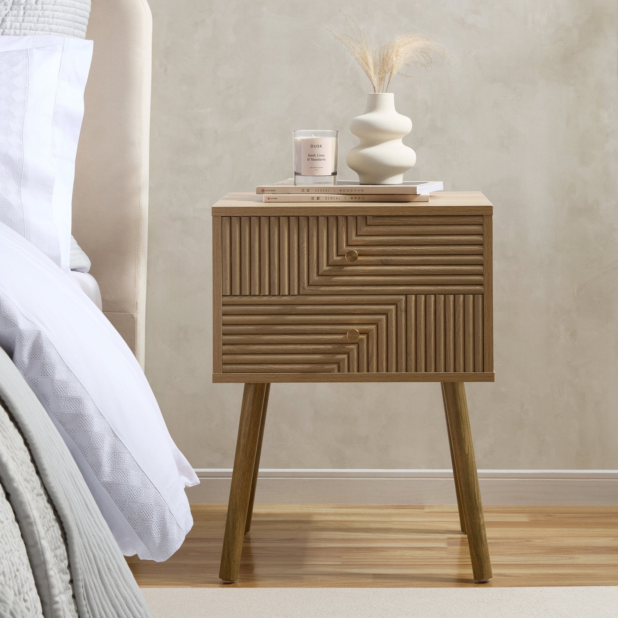Dora 2 Drawer Nightstand - Light Wood - DUSK