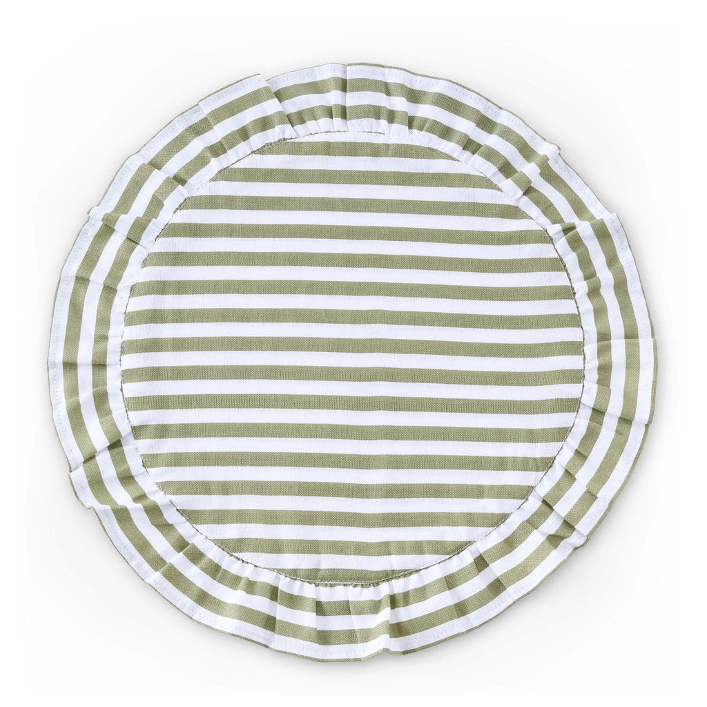 Edith Stripe Frill Edge Set of 4 Placemats - Olive Green - DUSK