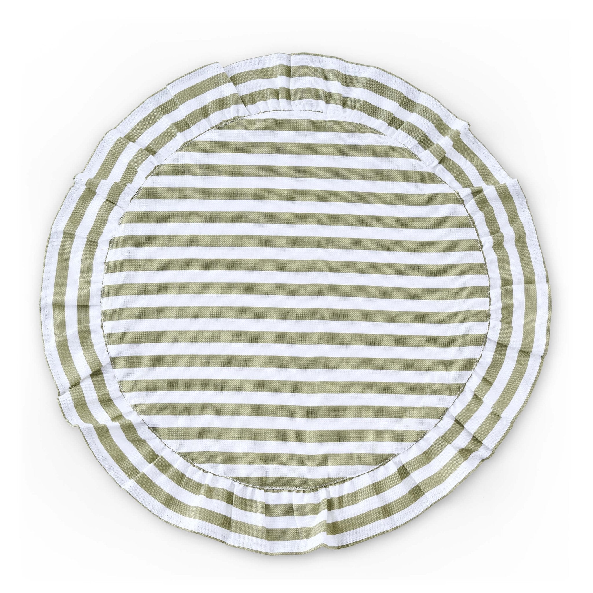 Edith Stripe Frill Edge Set of 4 Placemats - Olive Green - DUSK