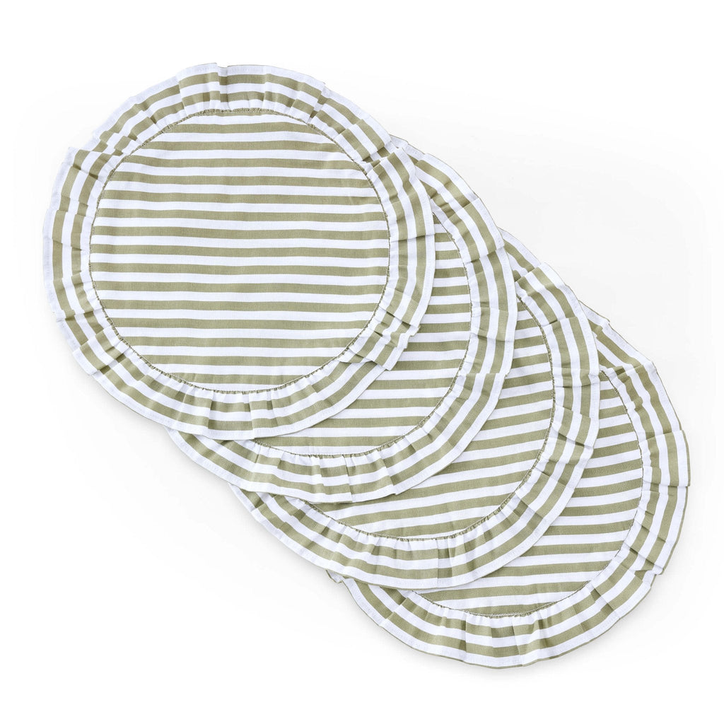 Edith Stripe Frill Edge Set of 4 Placemats - Olive Green - DUSK