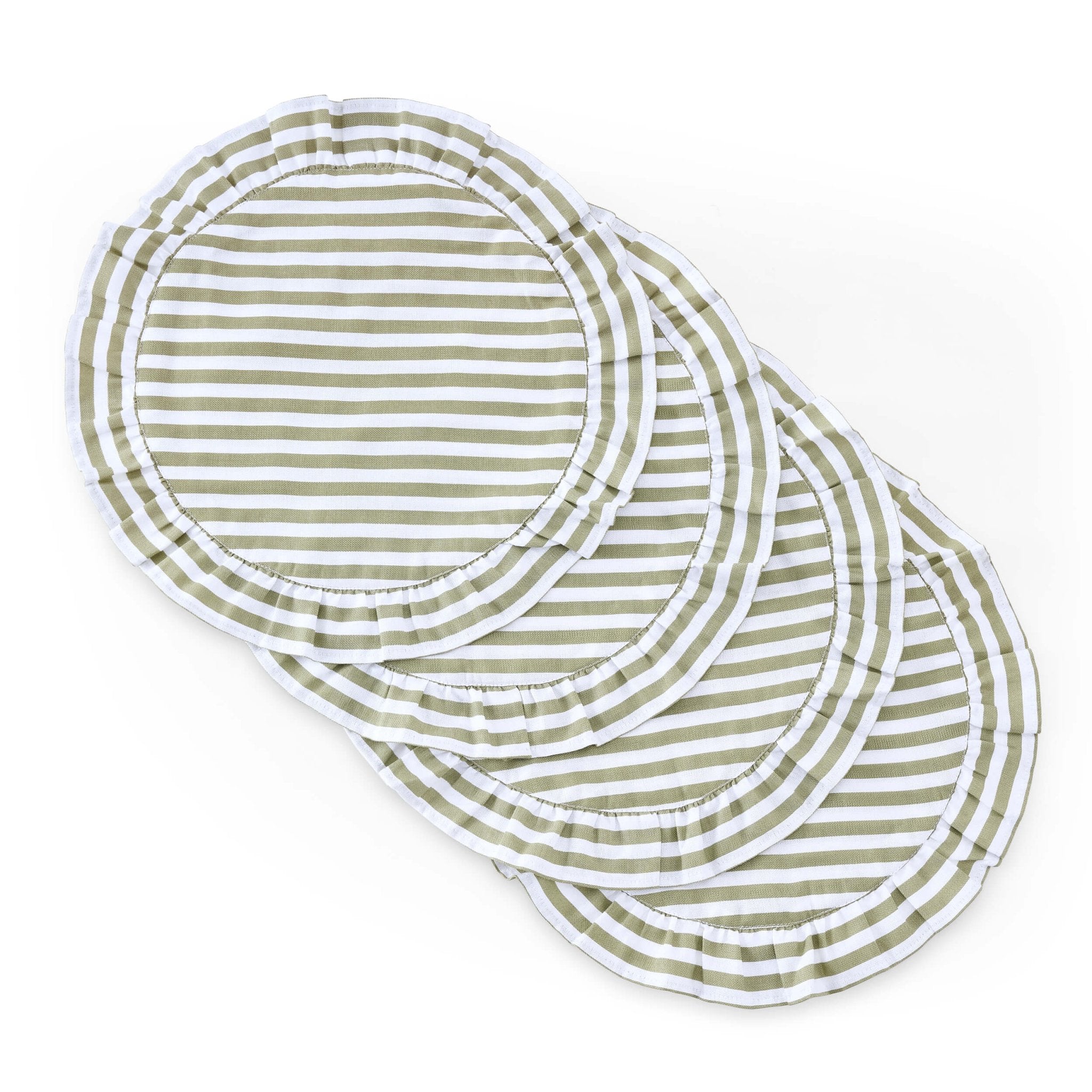 Edith Stripe Frill Edge Set of 4 Placemats - Olive Green - DUSK