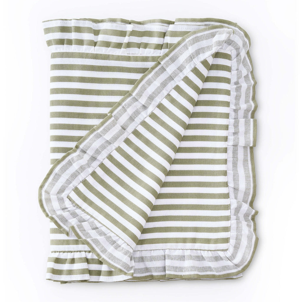 Edith Stripe Frill Edge Table Runner - Olive Green - DUSK