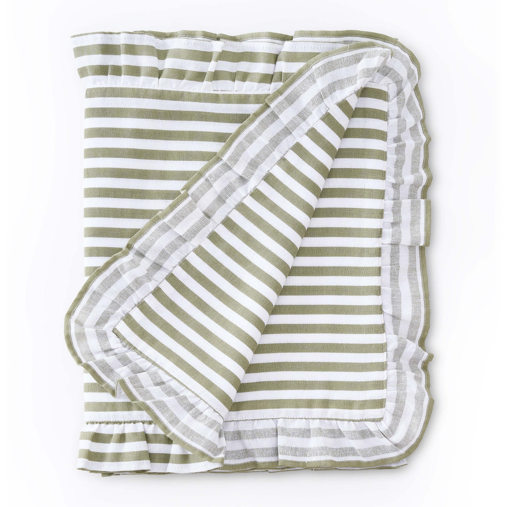 Edith Stripe Frill Edge Table Runner - Olive Green - DUSK