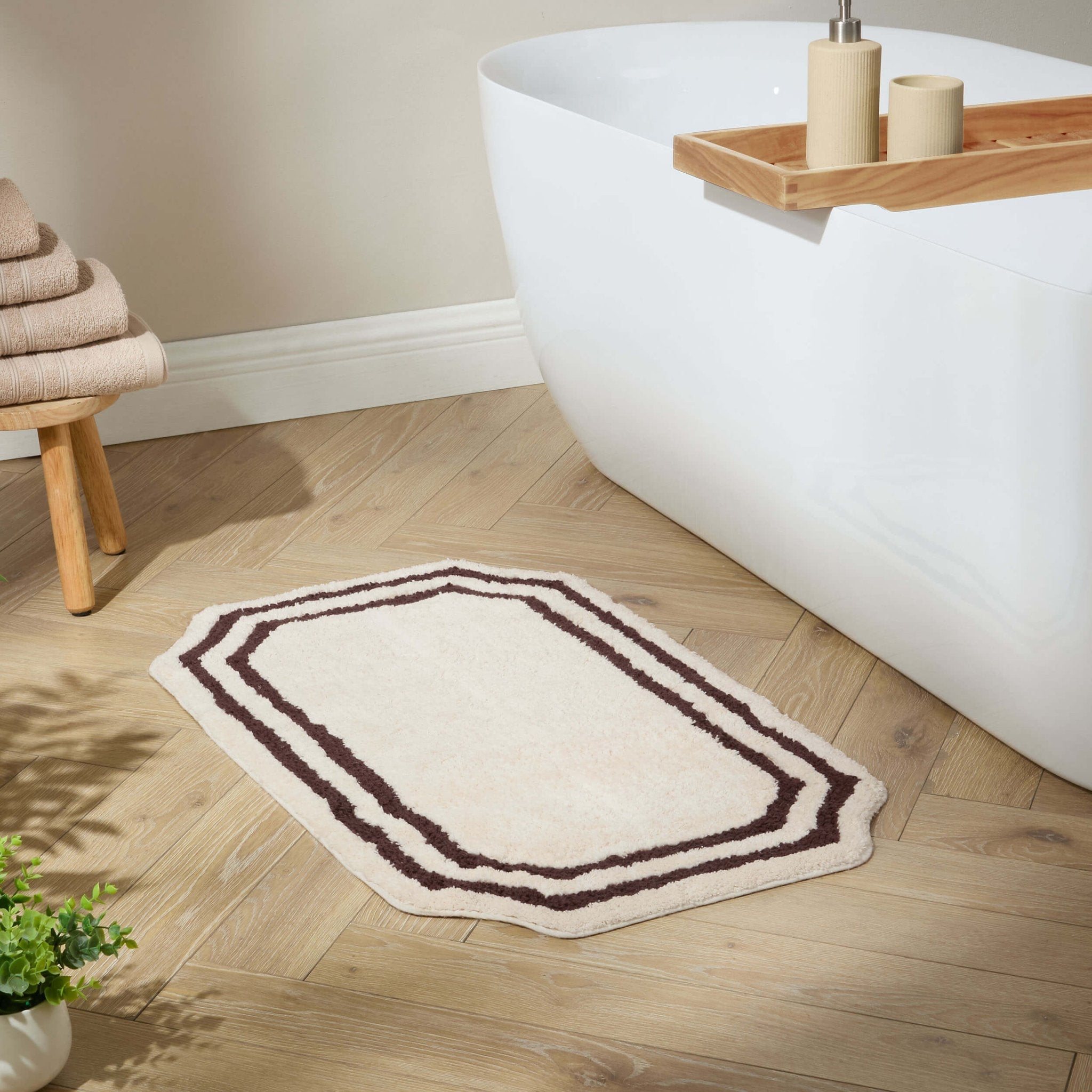 Elba Border Bath Mat - Vanilla & Chocolate - DUSK