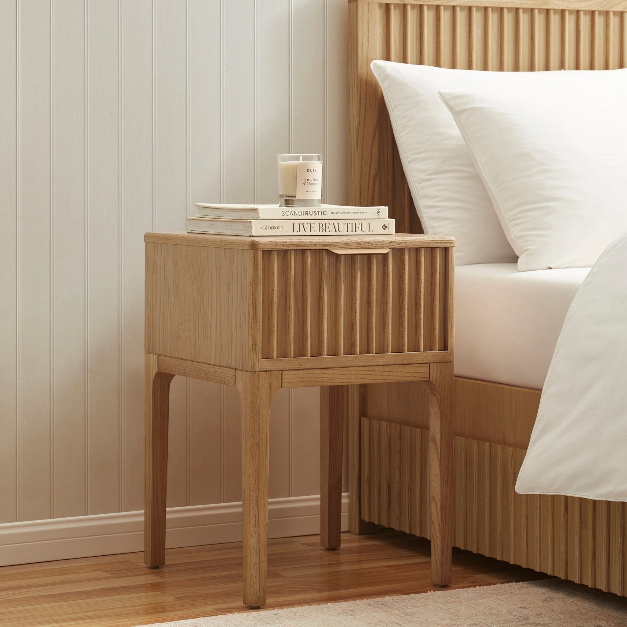 Elena Wood Veneer 1 Drawer Nightstand - Light Wood - DUSK
