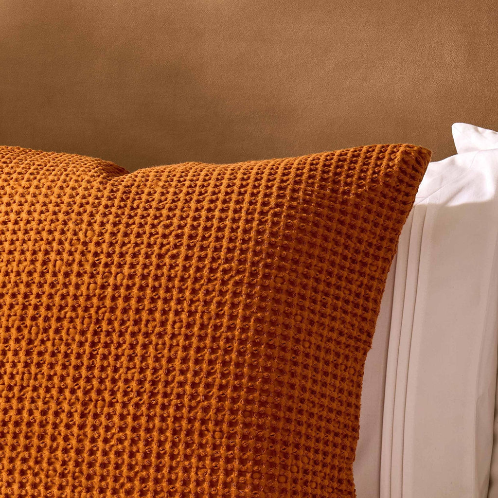 Eleni Cotton Waffle Stonewash Cushion Cover - Orange - DUSK