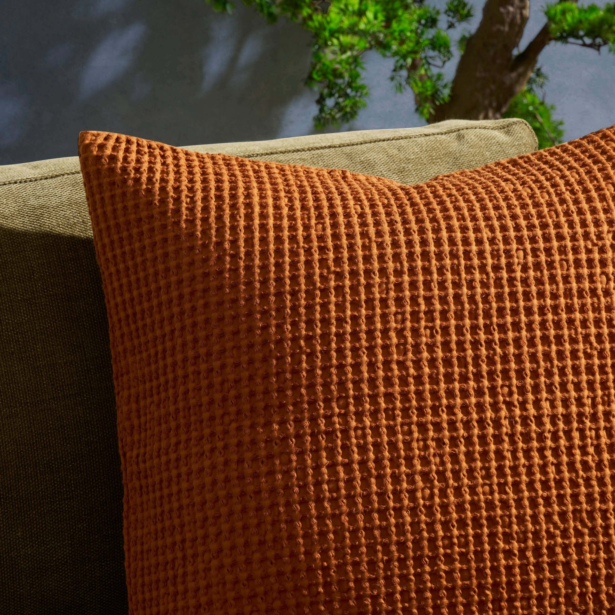 Eleni Cotton Waffle Stonewash Sofa Cushion Cover - Orange - DUSK