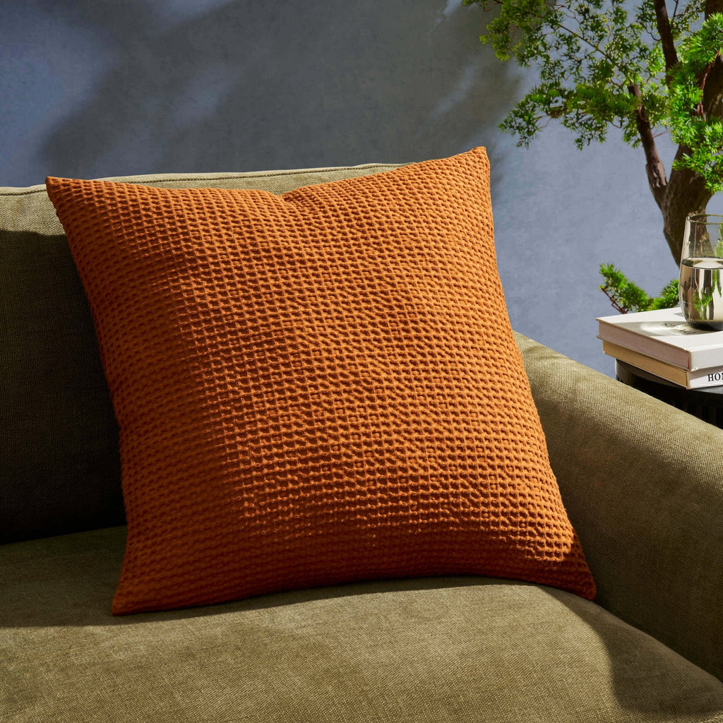 Eleni Cotton Waffle Stonewash Sofa Cushion Cover - Orange - DUSK