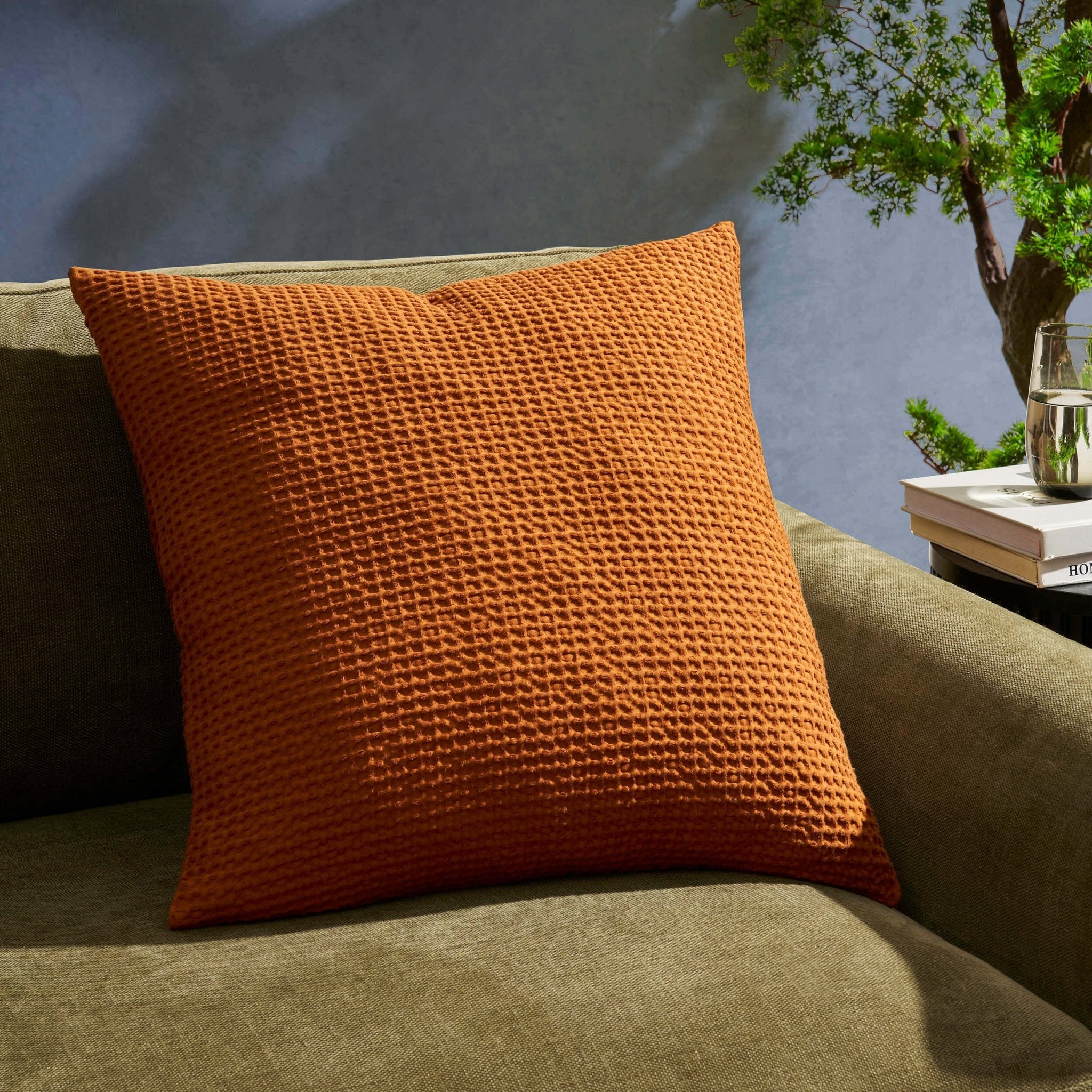 Eleni Cotton Waffle Stonewash Sofa Cushion Cover - Orange - DUSK