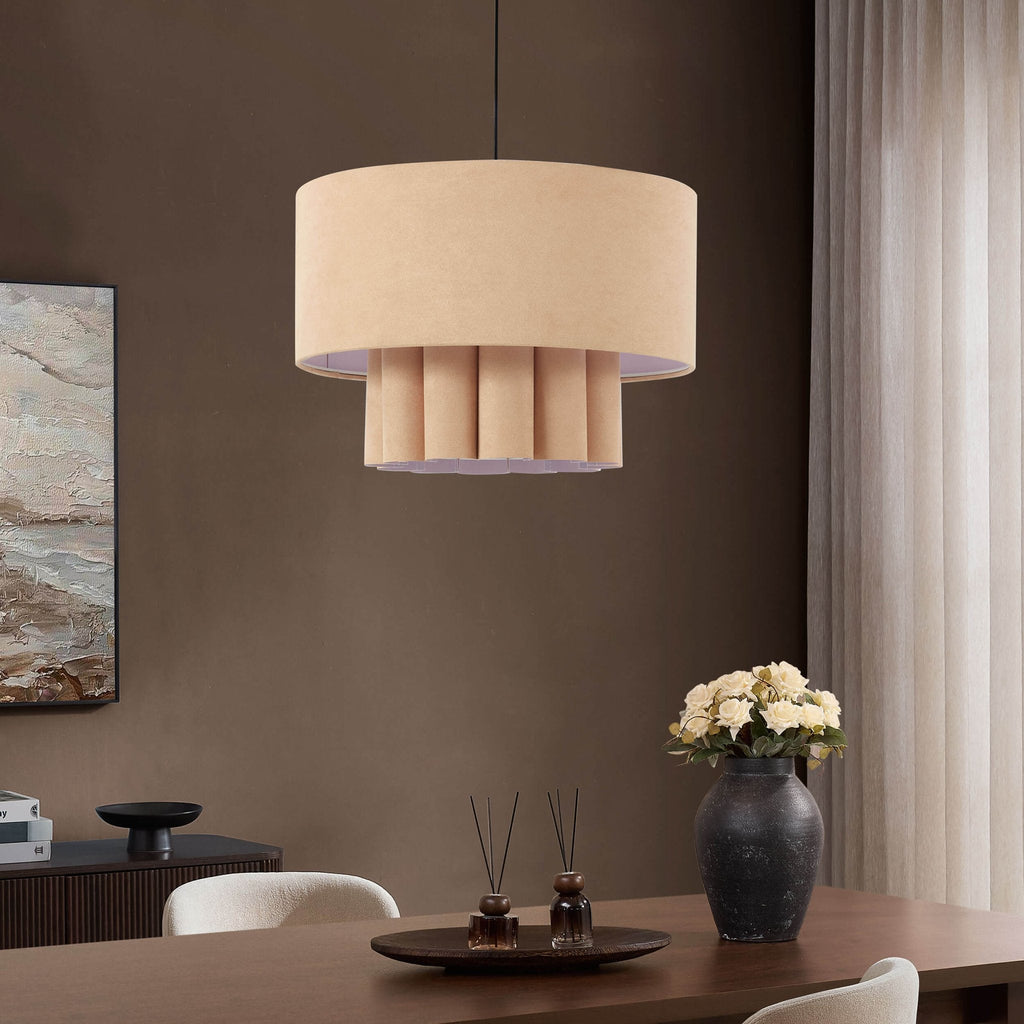 Eliza Faux Suede Two Tier Scallop Ceiling Shade - Beige - DUSK