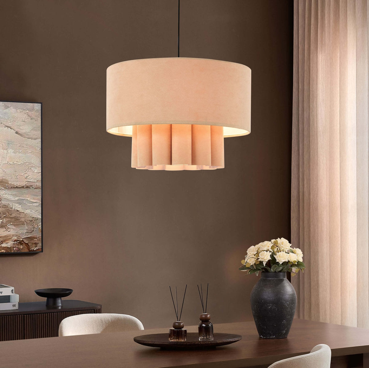 Eliza Faux Suede Two Tier Scallop Ceiling Shade - Beige - DUSK