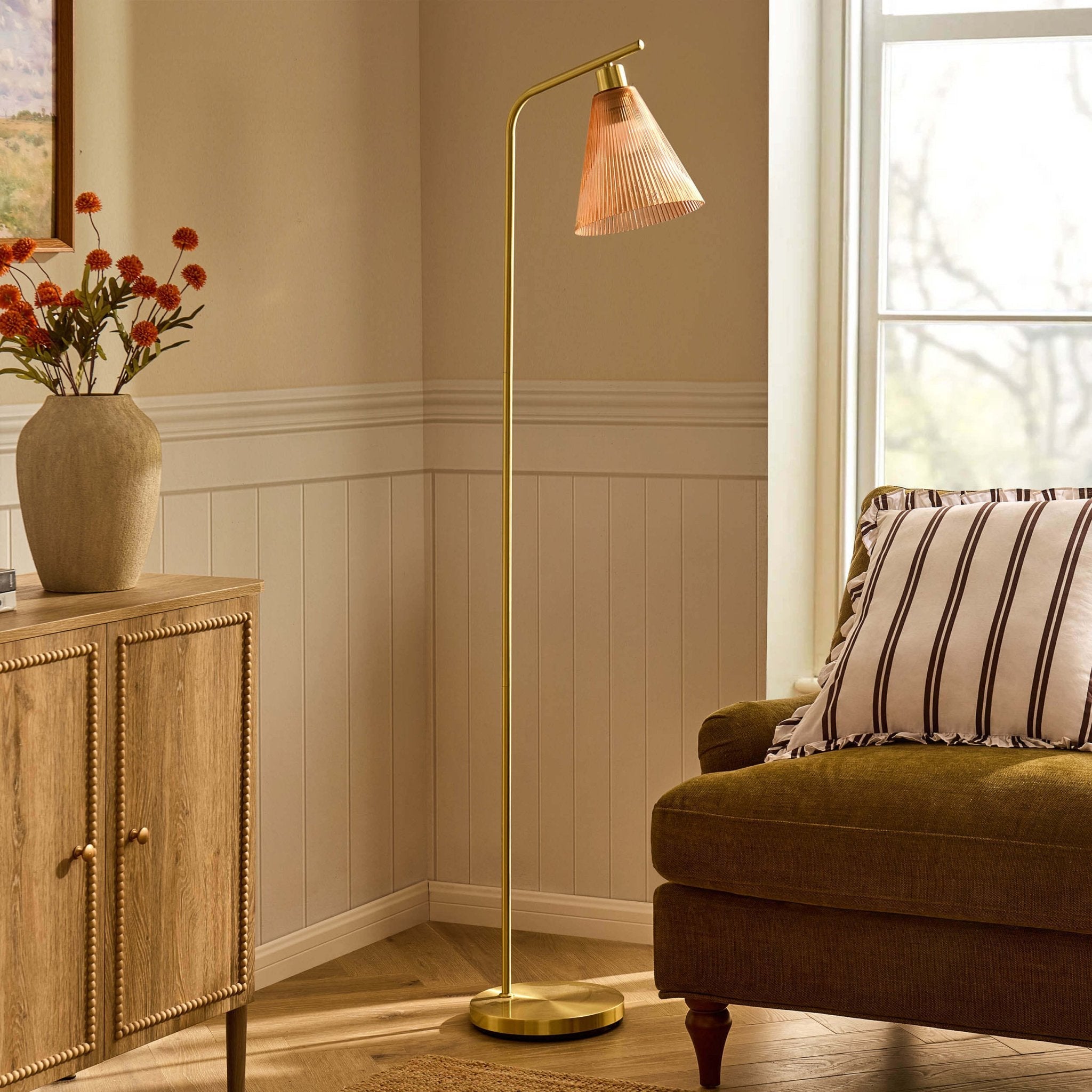 Ella Glass Conical Striped Floor Lamp - Amber - DUSK
