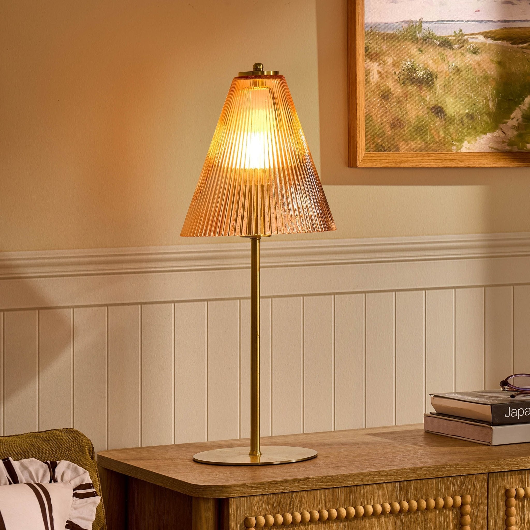 Ella Glass Conical Striped Table Lamp - Amber - DUSK