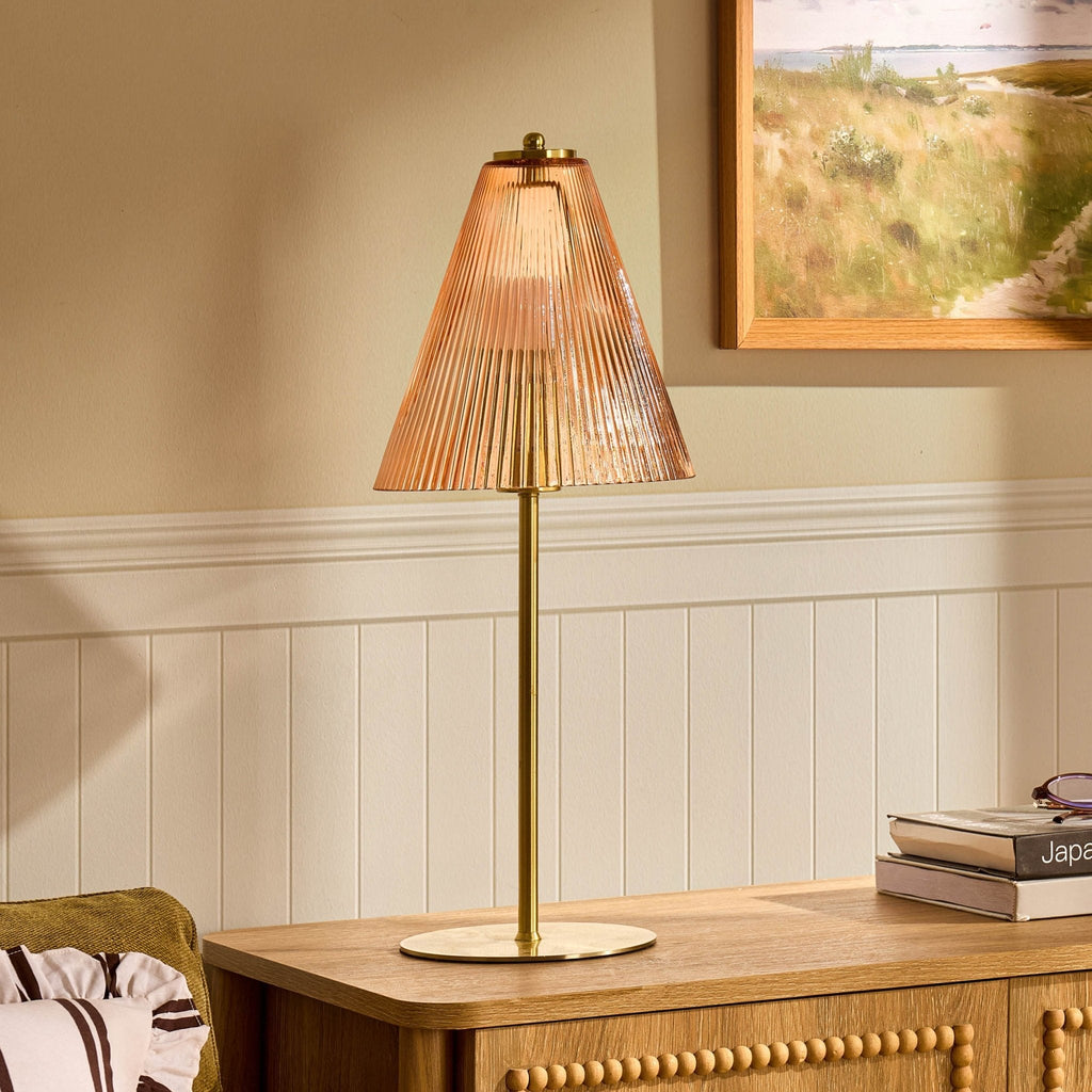 Ella Glass Conical Striped Table Lamp - Amber - DUSK