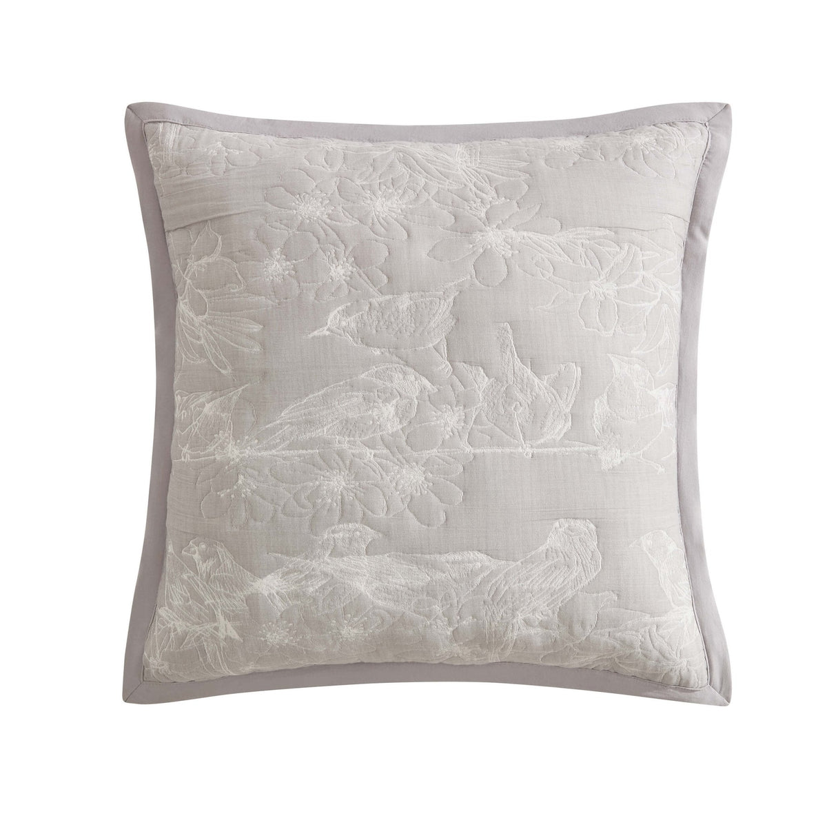 Embroidered Bird Cushion Cover - Cloud Grey - DUSK