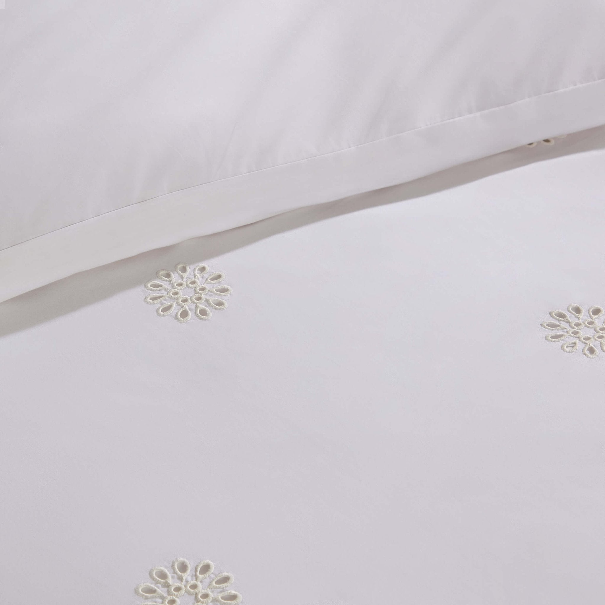 Emily 100% Cotton Broderie Anglaise Duvet Cover & Pillowcase Set - White - DUSK