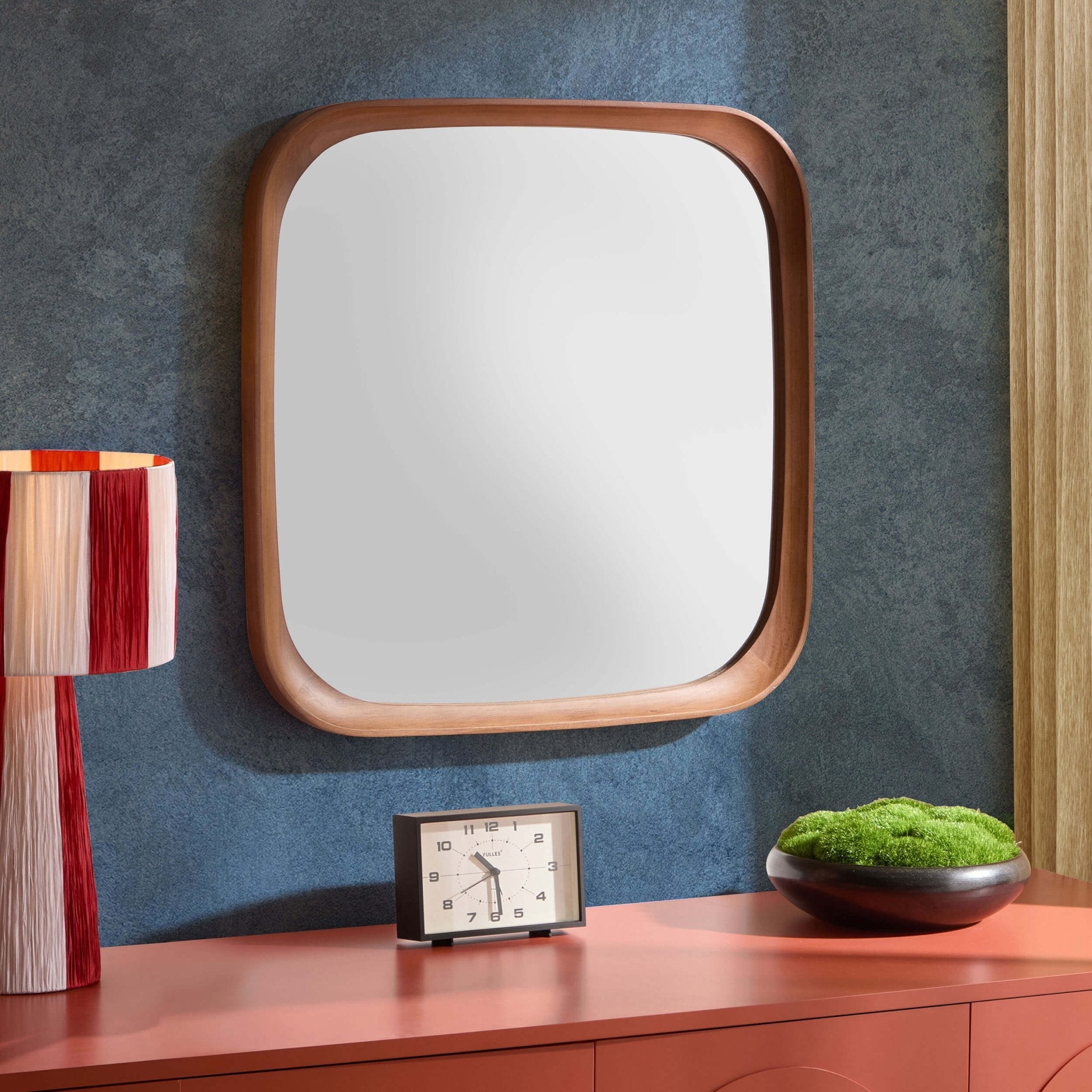 Ernie Retro Square Wood Mirror - Mid Wood - DUSK