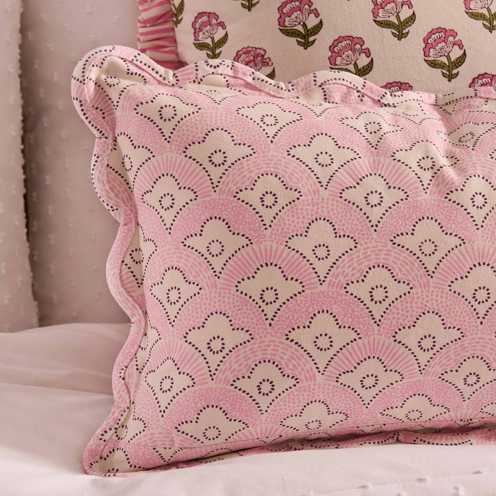 Esme 100% Cotton Printed Scallop Cushion Cover - Pink - DUSK