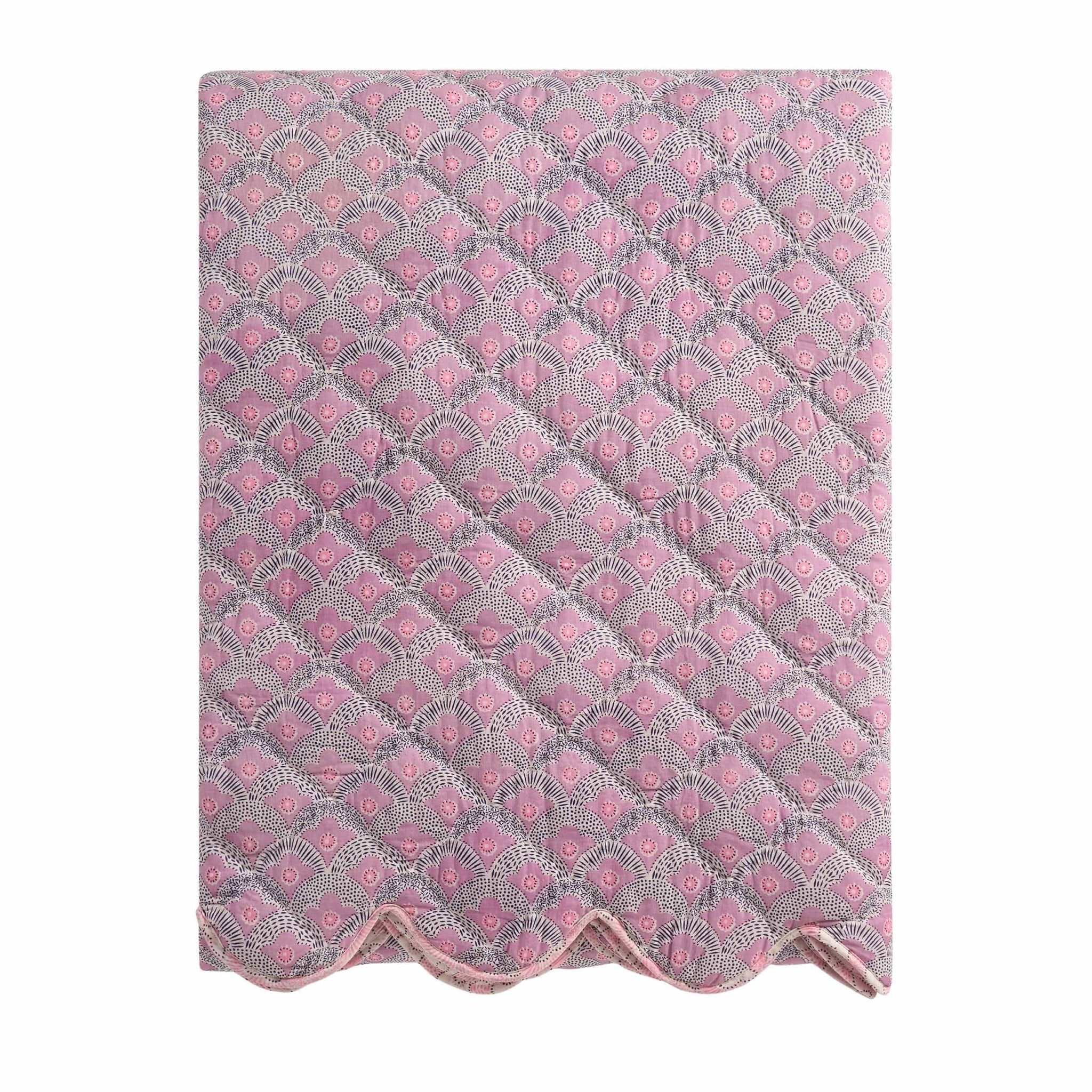 Esme 100% Cotton Printed Scallop Reversible Bedspread - Pink - DUSK