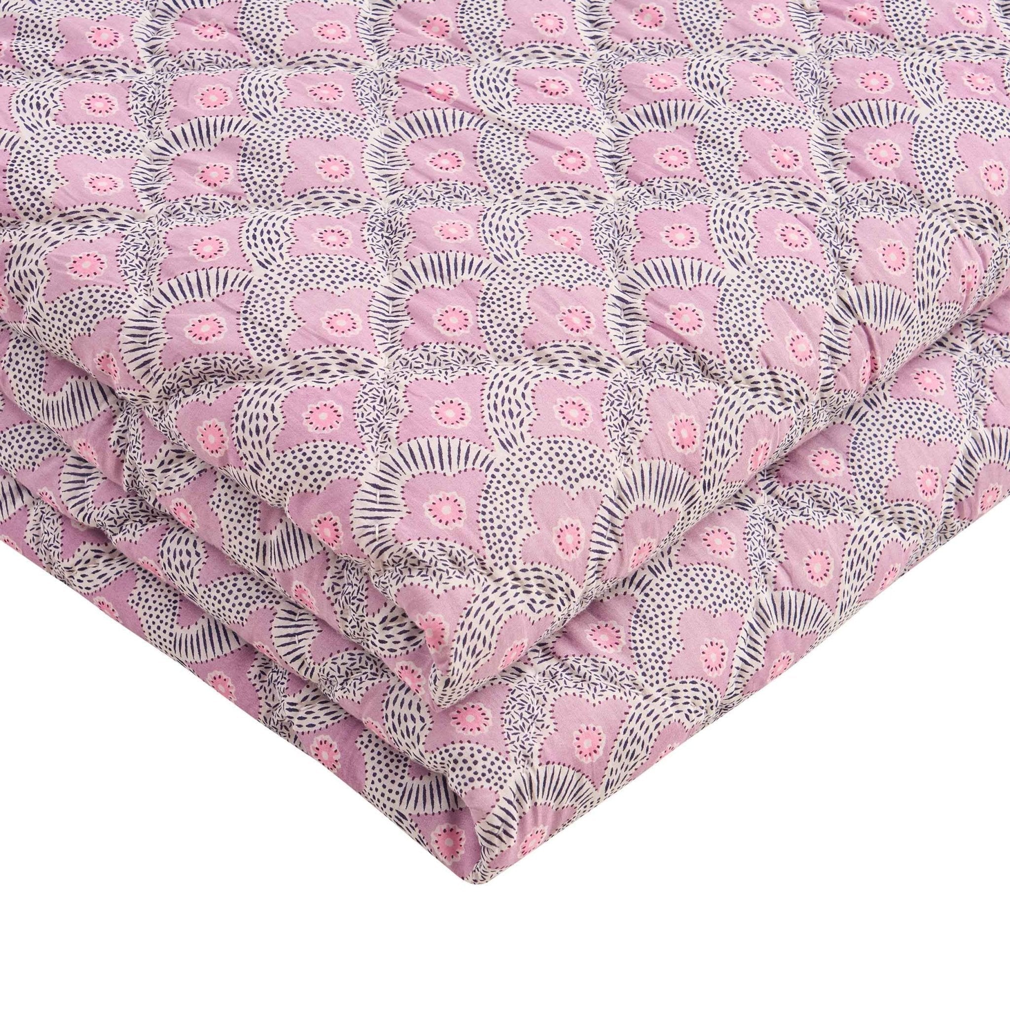 Esme 100% Cotton Printed Scallop Reversible Bedspread - Pink - DUSK