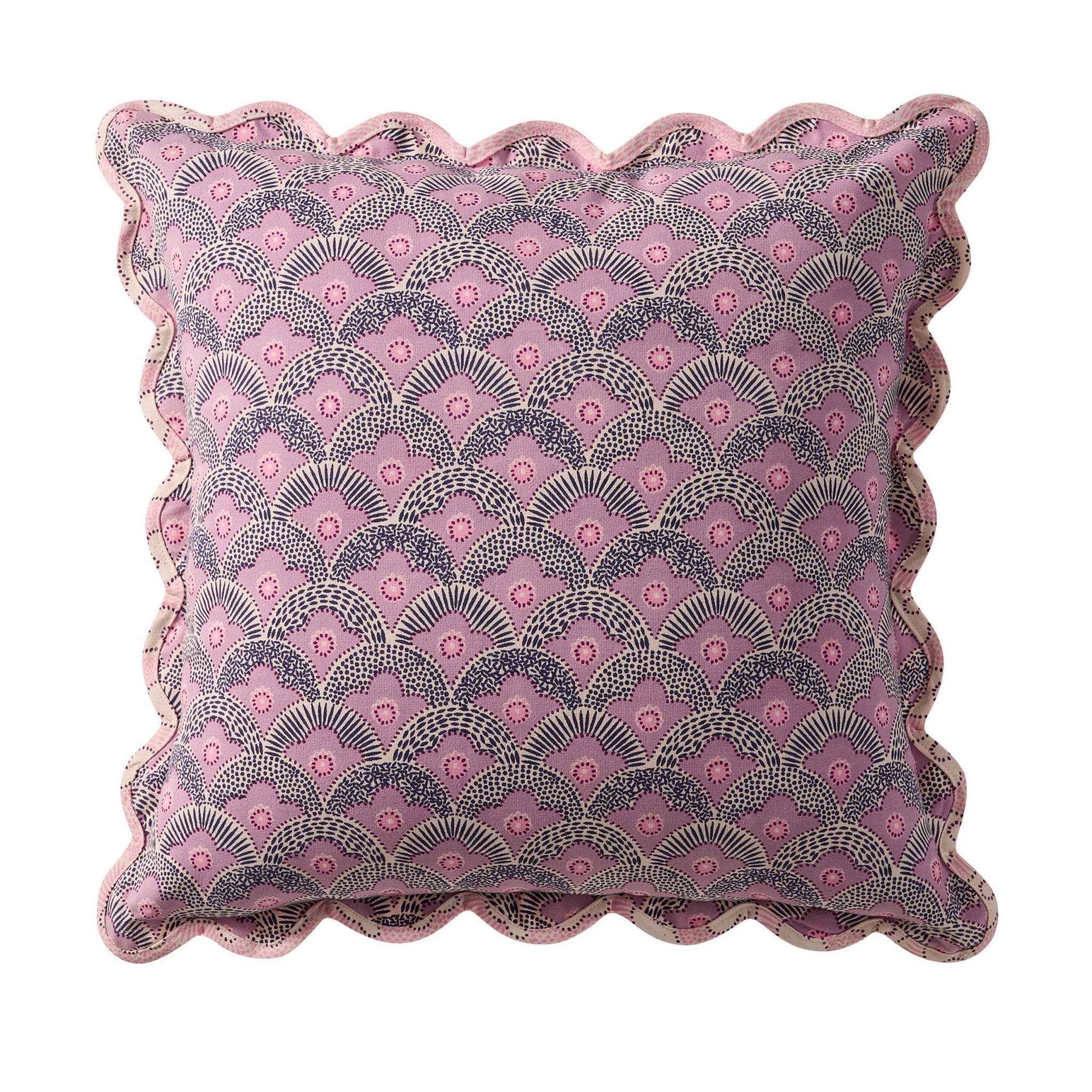 Esme 100% Cotton Printed Scallop Reversible Cushion Cover - Pink - DUSK