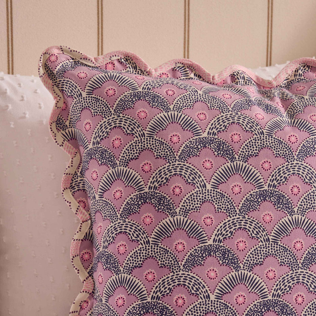 Esme 100% Cotton Printed Scallop Reversible Cushion Cover - Pink - DUSK