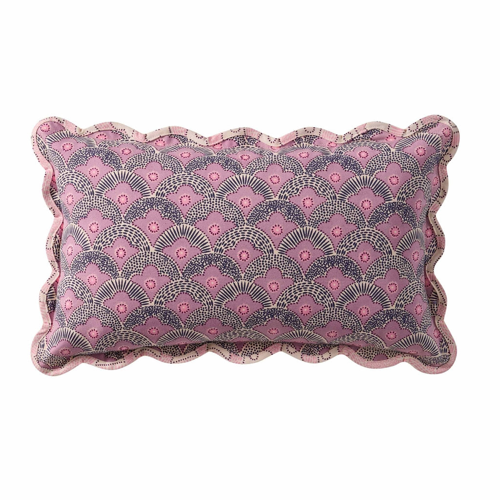 Esme 100% Cotton Printed Scallop Reversible Cushion Cover - Pink - DUSK